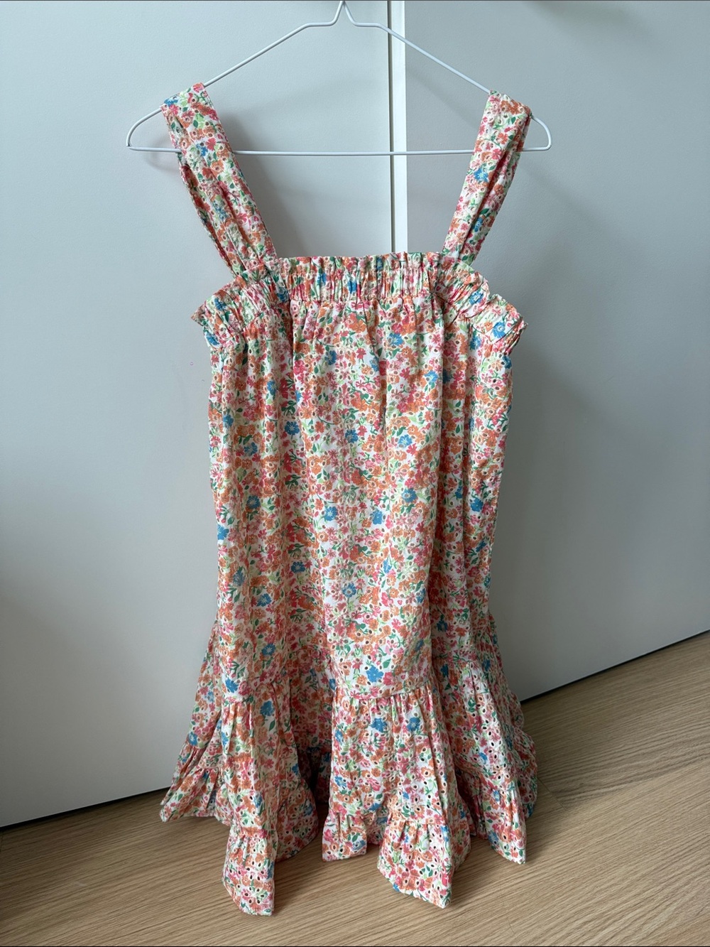 Aqua Floral White Multicolor Smocked Top